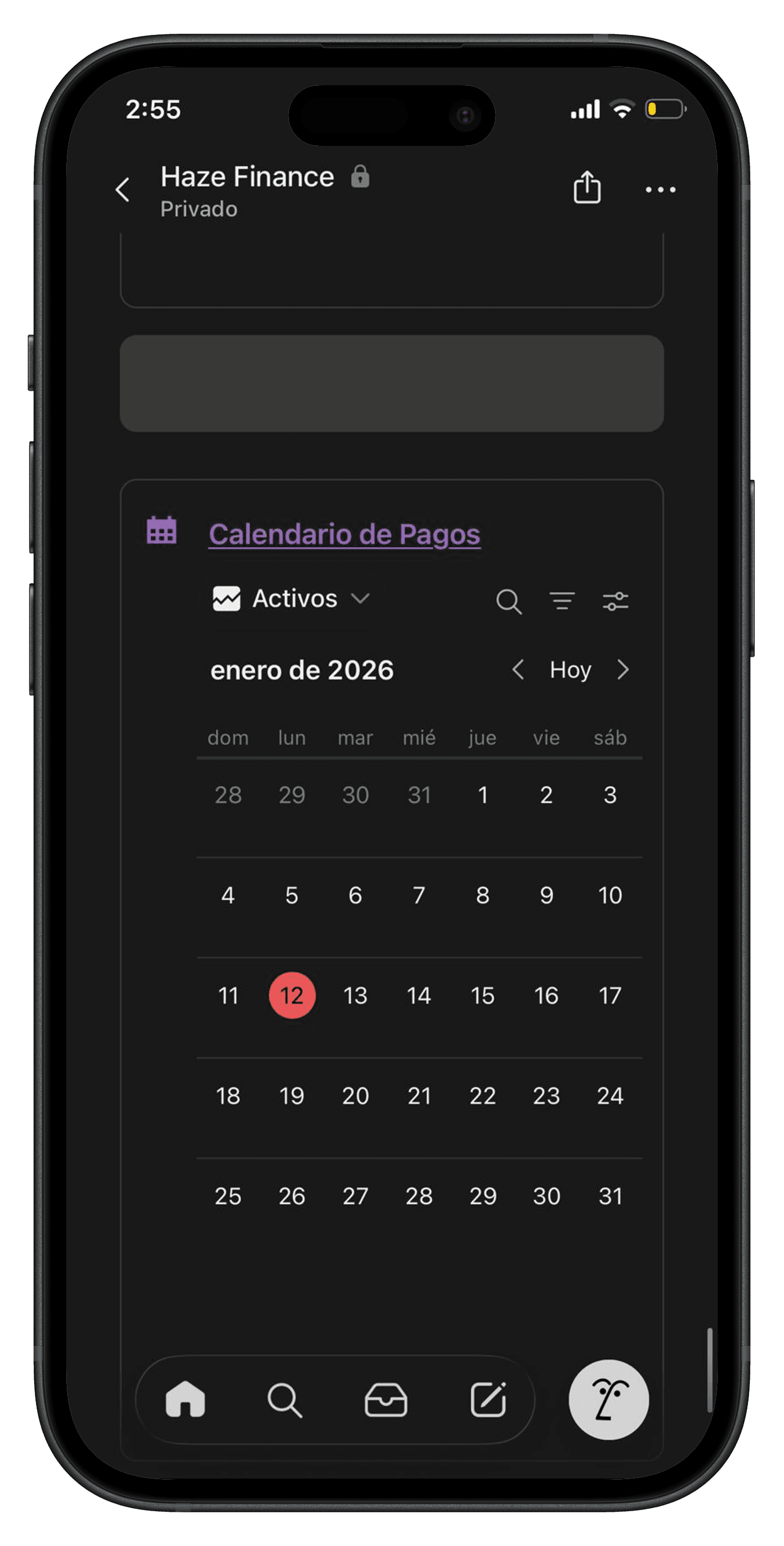Calendario en Teléfono